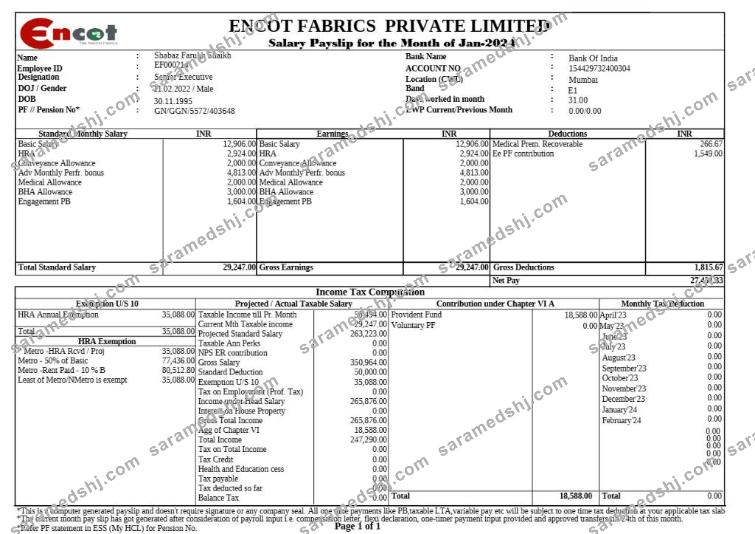 Encot Fabrics corporate office payslip template in Word and PDF formats.pdf, 1